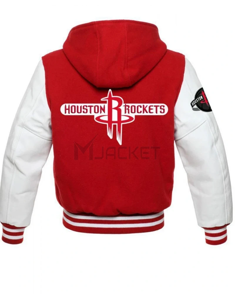 Houston Rockets NBA Varsity Red and White Hooded Jacket - image 2