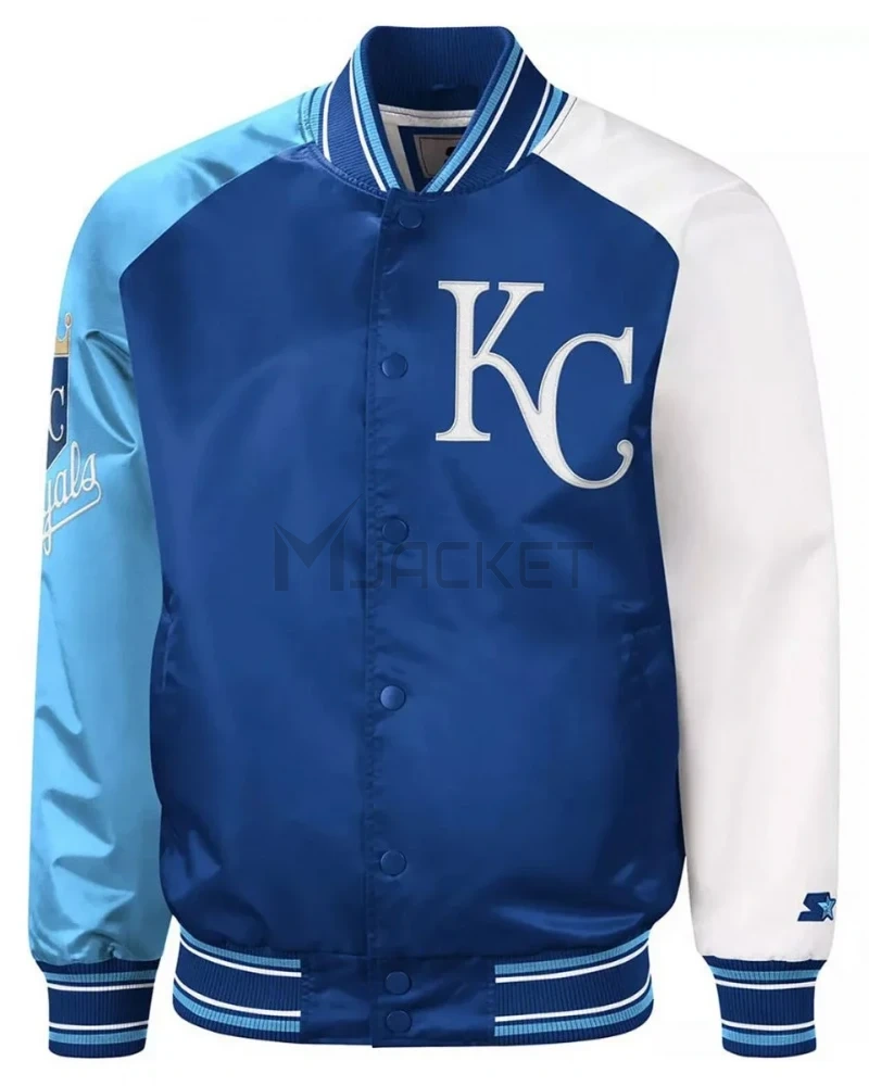 Kansas City Royals Reliever Royal and Light Blue Varsity Satin Jacket - image 1