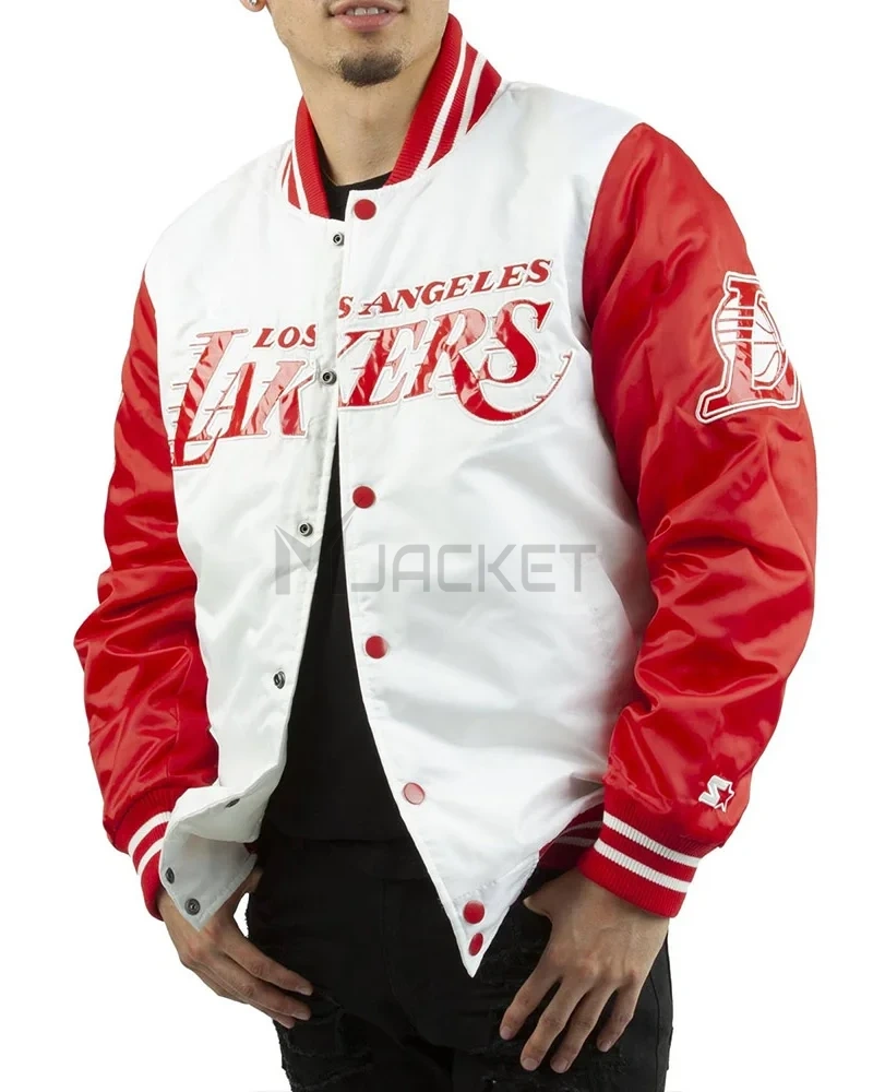 LA Lakers White and Red Satin Jacket - image 3