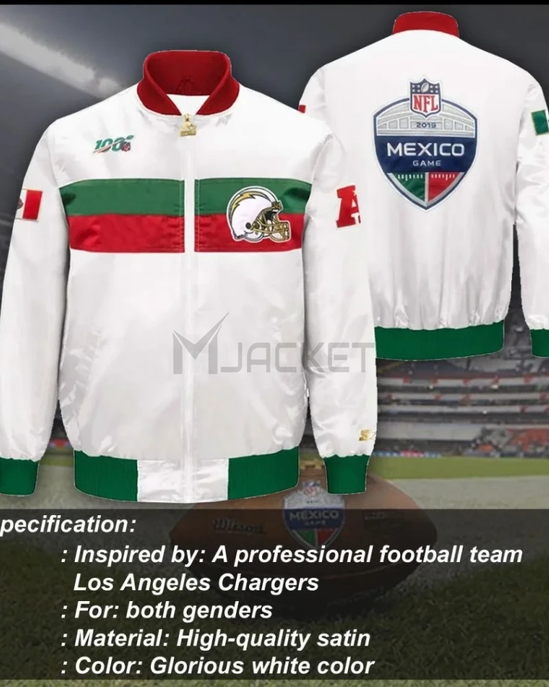 Los Angeles Chargers Mexico 2019 White Satin Jacket - image 8