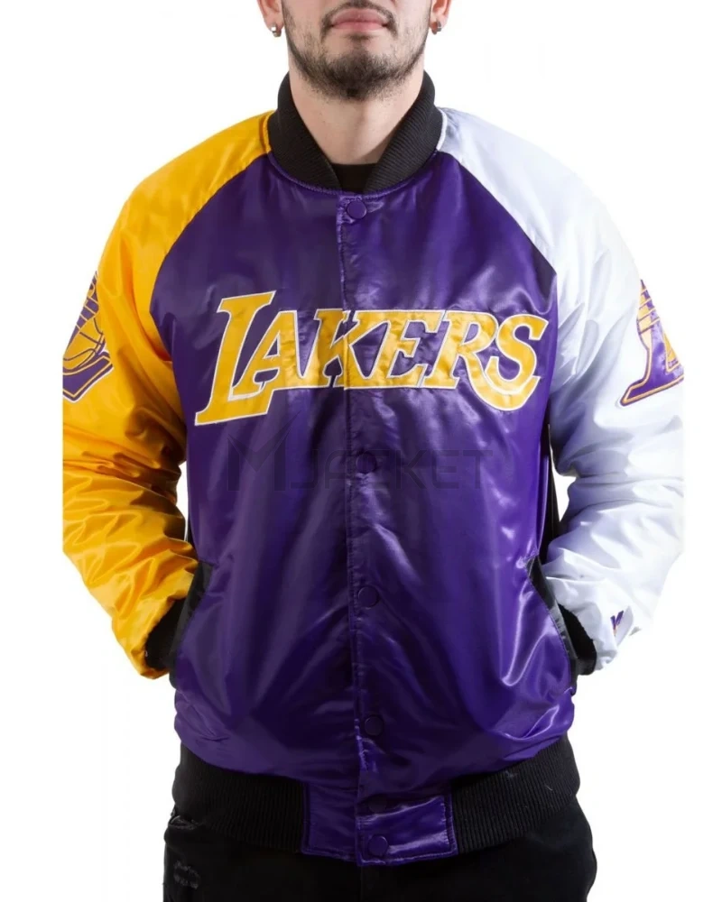 Los Angeles Lakers Tri-Color Varsity Satin Jacket - image 1