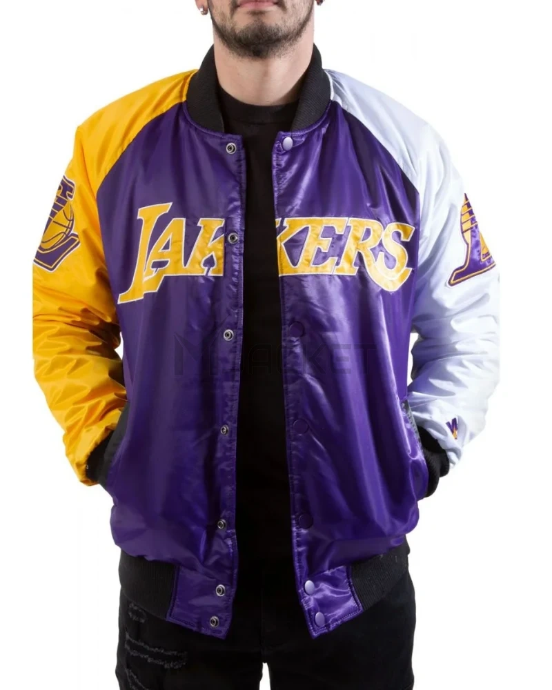 Los Angeles Lakers Tri-Color Varsity Satin Jacket - image 3
