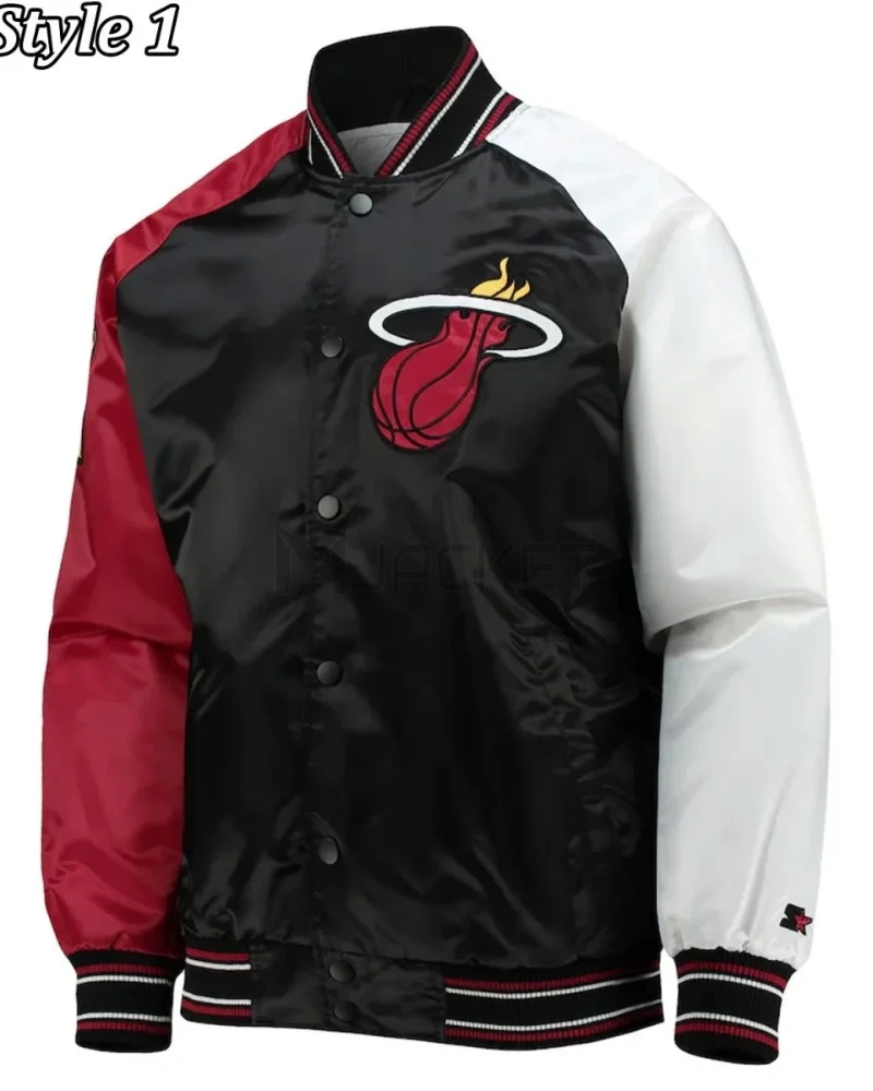 Miami Heat Reliever Full-Snap Black and Red Satin Jacket - image 1