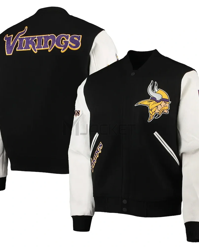Minnesota Vikings Varsity Black and White Jacket - image 3