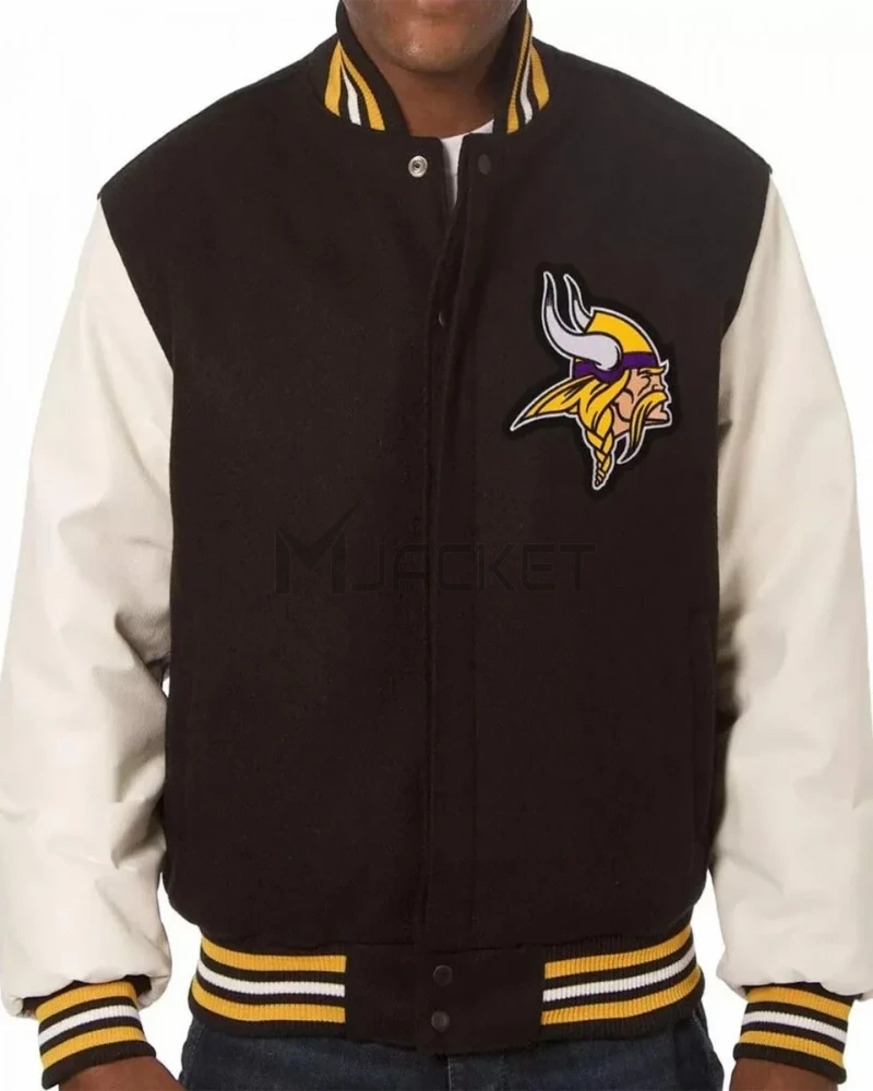 Minnesota Vikings Varsity White and Black Jacket - image 1