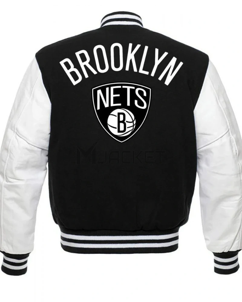 NBA Brooklyn Nets Letterman Black and White Jacket - image 2