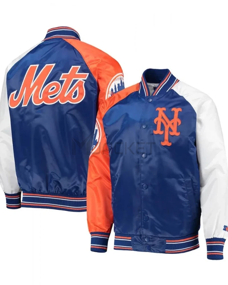New York Mets Varsity Royal Blue Orange and White Satin Jacket - image 3