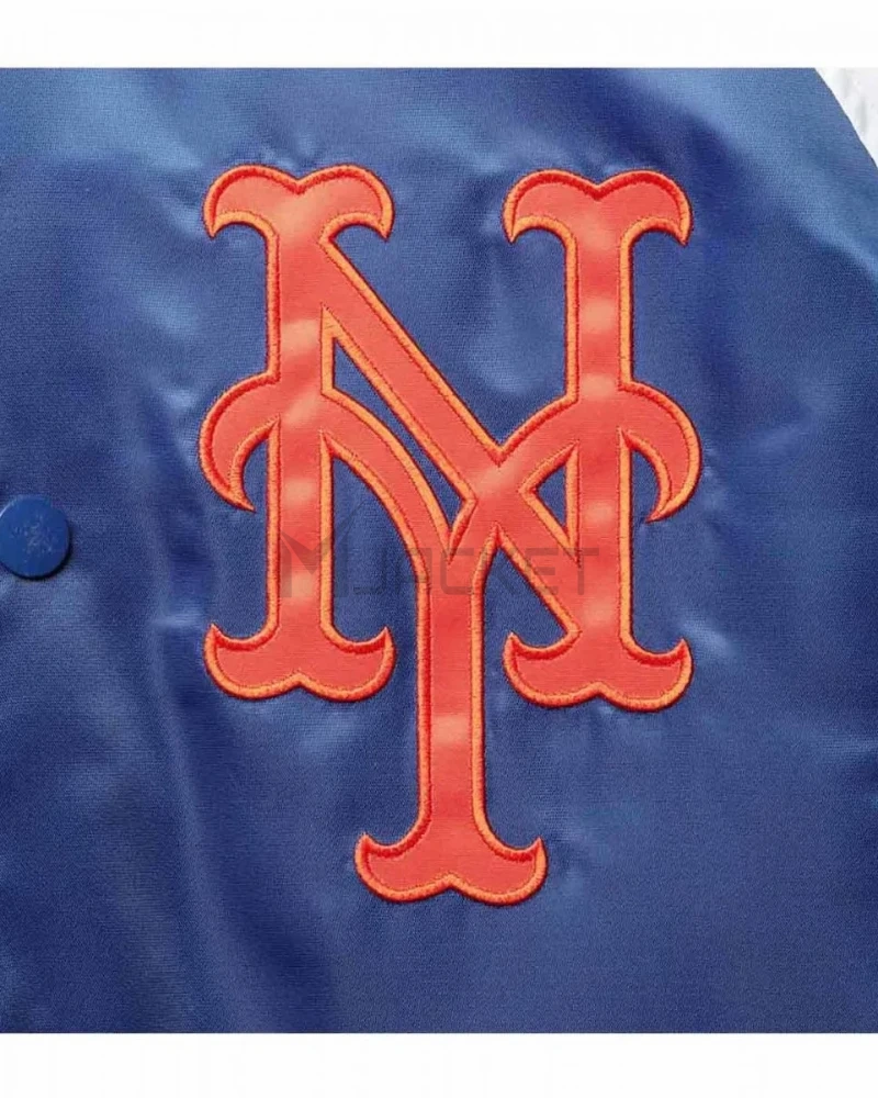 New York Mets Varsity Royal Blue Orange and White Satin Jacket - image 4