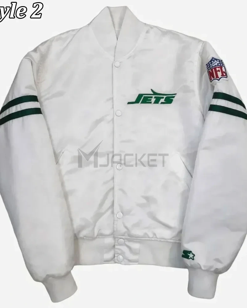 NY Jets The Power Forward White Satin Jacket - image 2