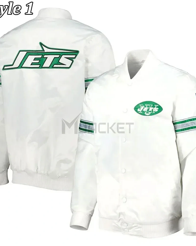NY Jets The Power Forward White Satin Jacket - image 5