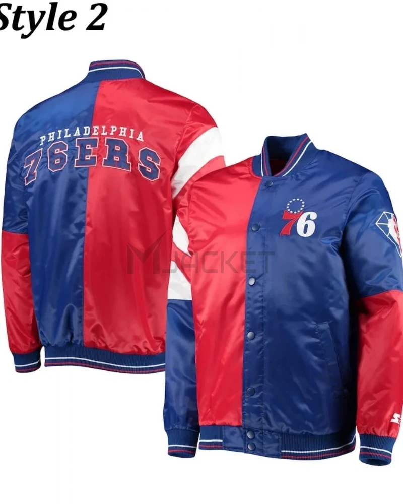 Philadelphia 76ers Red and Royal Blue Varsity Satin Jacket - image 10
