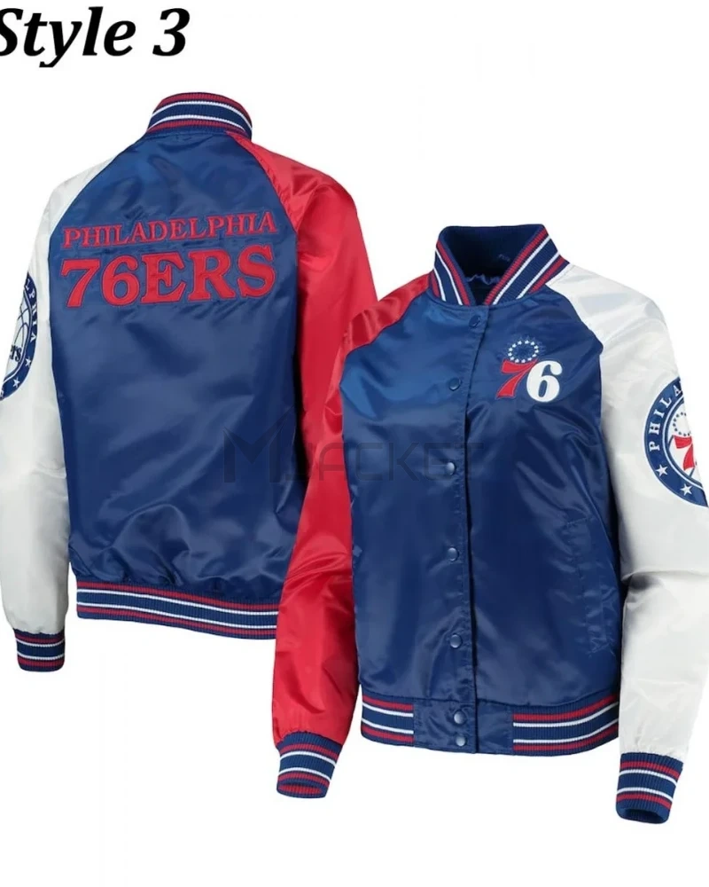 Philadelphia 76ers Red and Royal Blue Varsity Satin Jacket - image 11