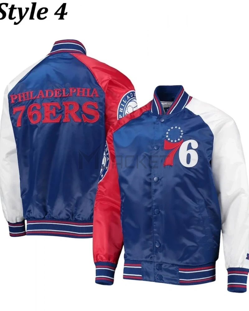 Philadelphia 76ers Red and Royal Blue Varsity Satin Jacket - image 12