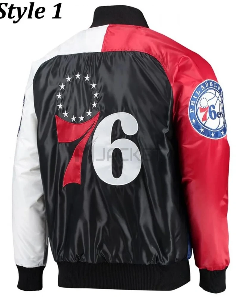 Philadelphia 76ers Red and Royal Blue Varsity Satin Jacket - image 5