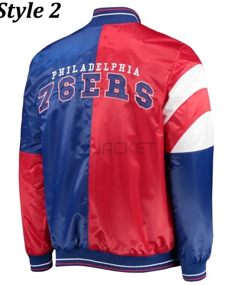 Philadelphia 76ers Red and Royal Blue Varsity Satin Jacket - image 6