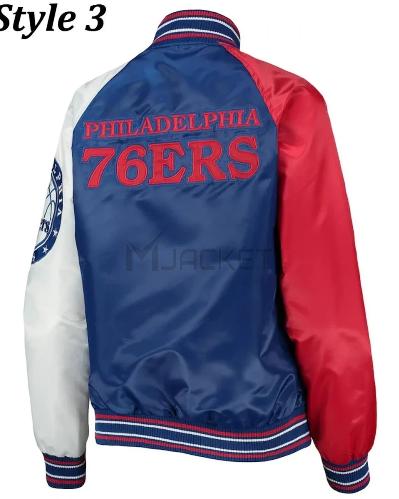 Philadelphia 76ers Red and Royal Blue Varsity Satin Jacket - image 7