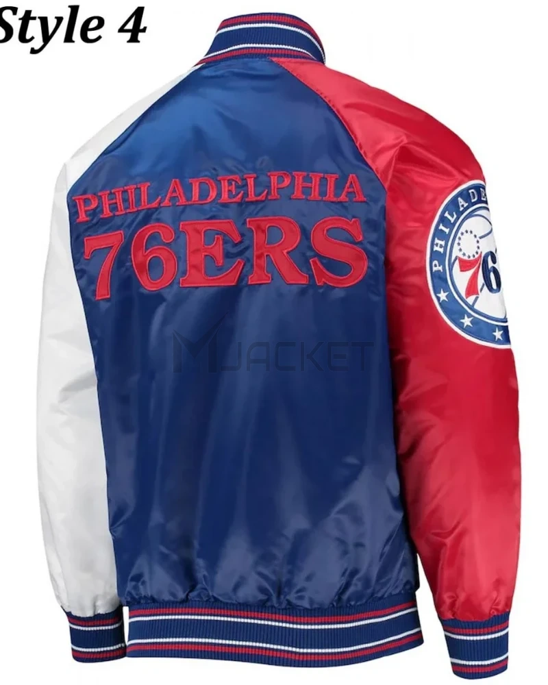 Philadelphia 76ers Red and Royal Blue Varsity Satin Jacket - image 8