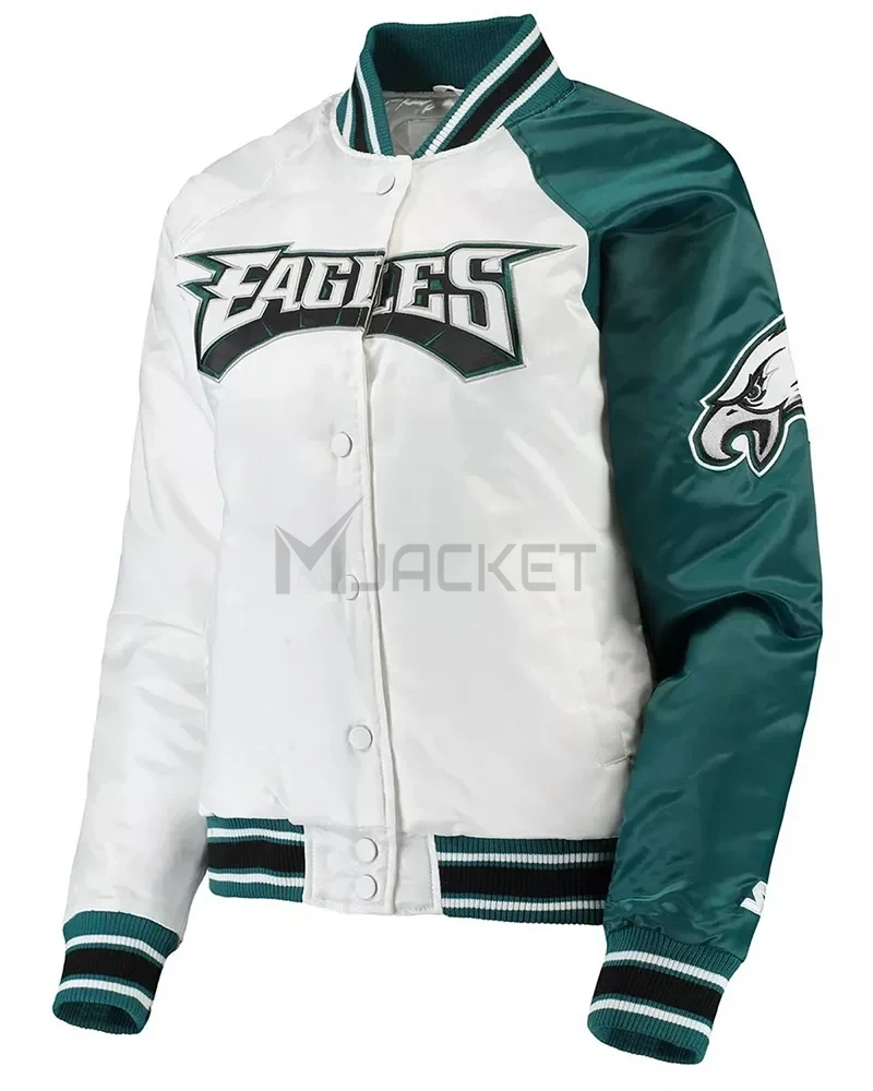 Philadelphia Eagles Hometown White/Midnight Green Satin Jacket - image 1