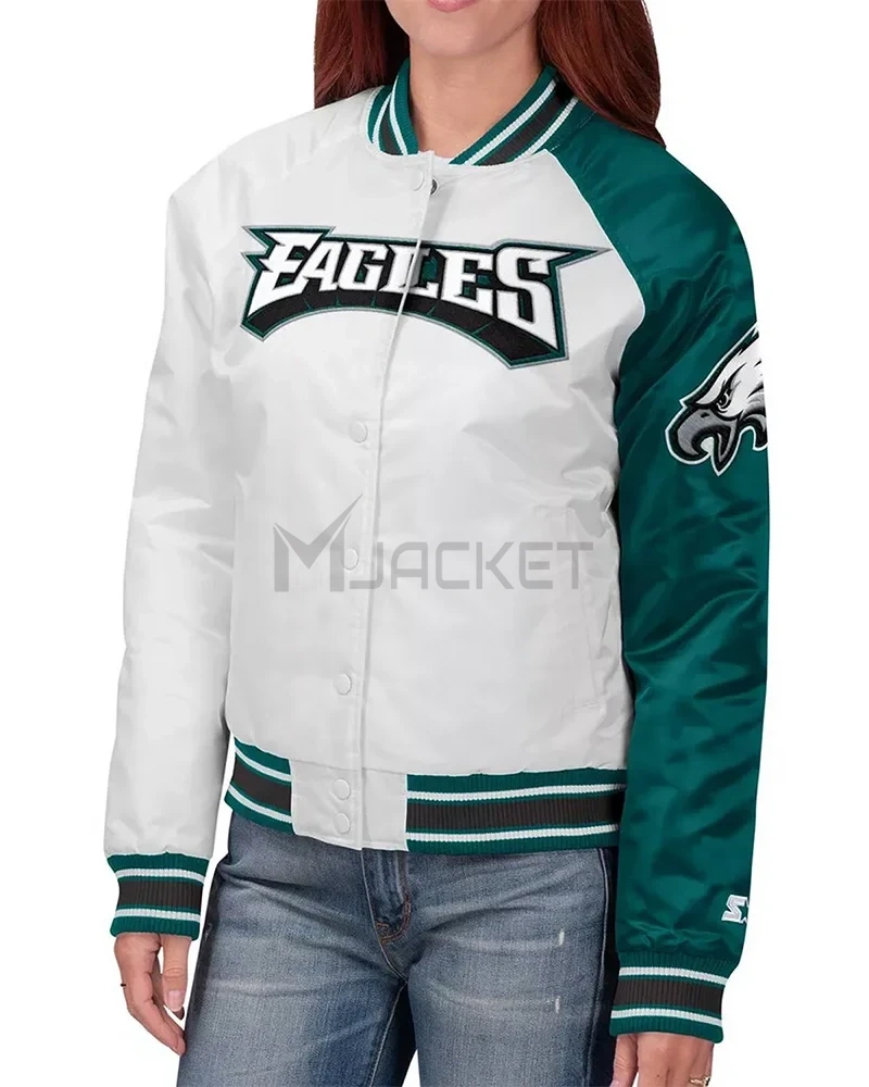 Philadelphia Eagles Hometown White/Midnight Green Satin Jacket - image 4
