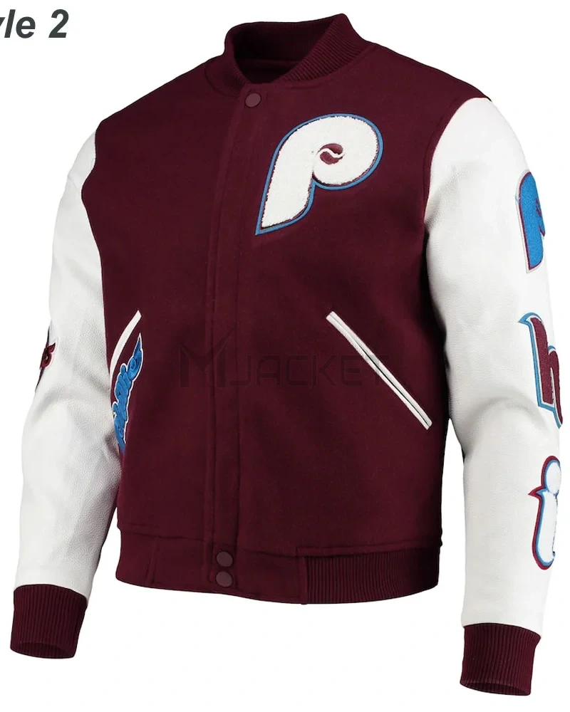 Philadelphia Phillies Letterman Burgundy and White Jacket - image 2