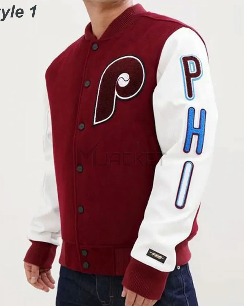 Philadelphia Phillies Letterman Burgundy and White Jacket - image 5