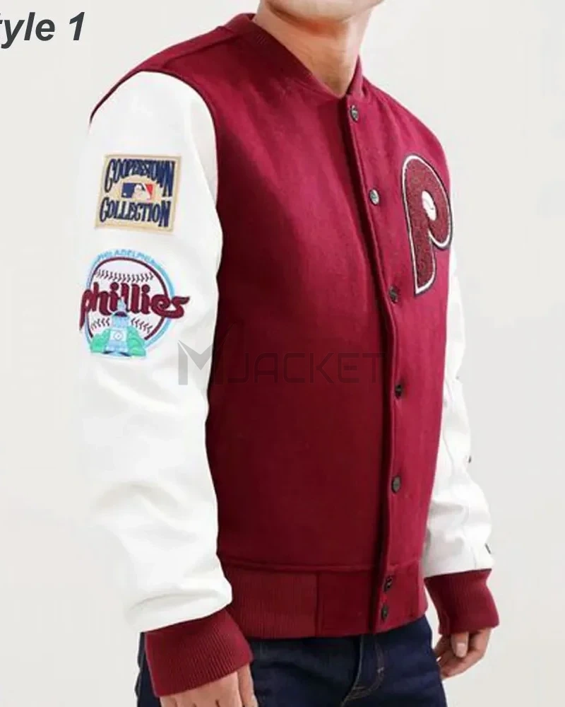 Philadelphia Phillies Letterman Burgundy and White Jacket - image 6