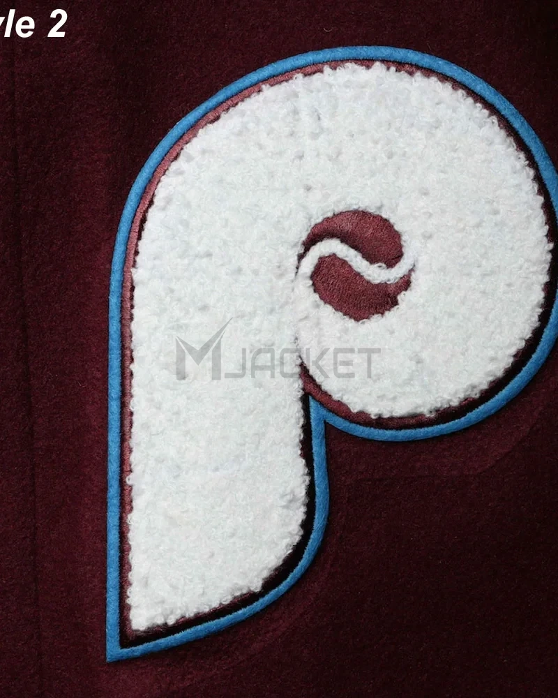 Philadelphia Phillies Letterman Burgundy and White Jacket - image 8