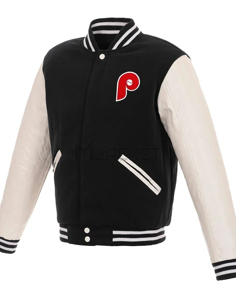 Philadelphia Phillies Letterman White and Black Jacket - image 1