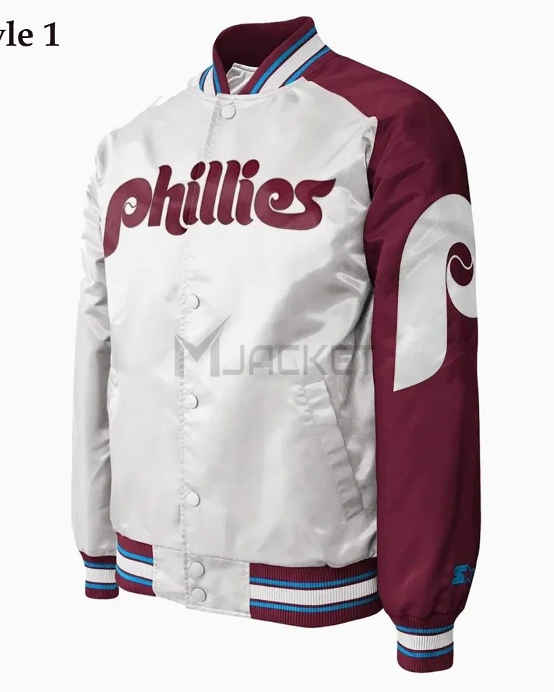 Philadelphia Phillies Purple and White Satin Jacket - image 1