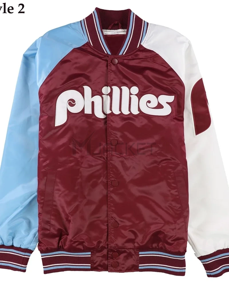 Philadelphia Phillies Purple and White Satin Jacket - image 2