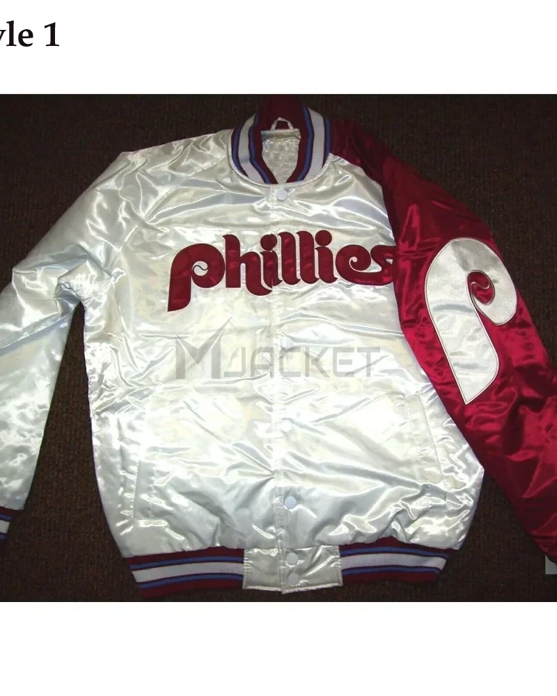 Philadelphia Phillies Purple and White Satin Jacket - image 3