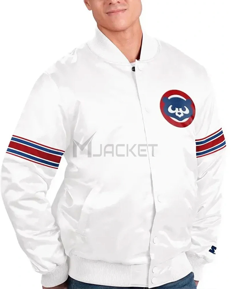 Power Forward Chicago Cubs Varsity White Satin Jacket - image 1