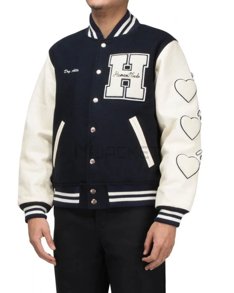 Race Human Made Letterman Black and White Jacket - image 6