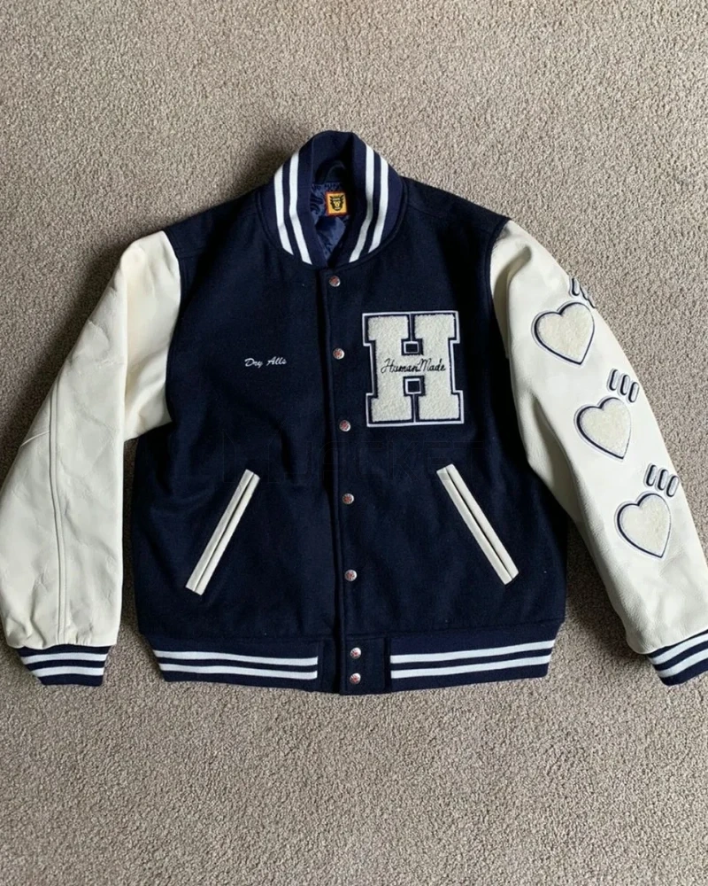 Race Human Made Letterman Black and White Jacket - image 7