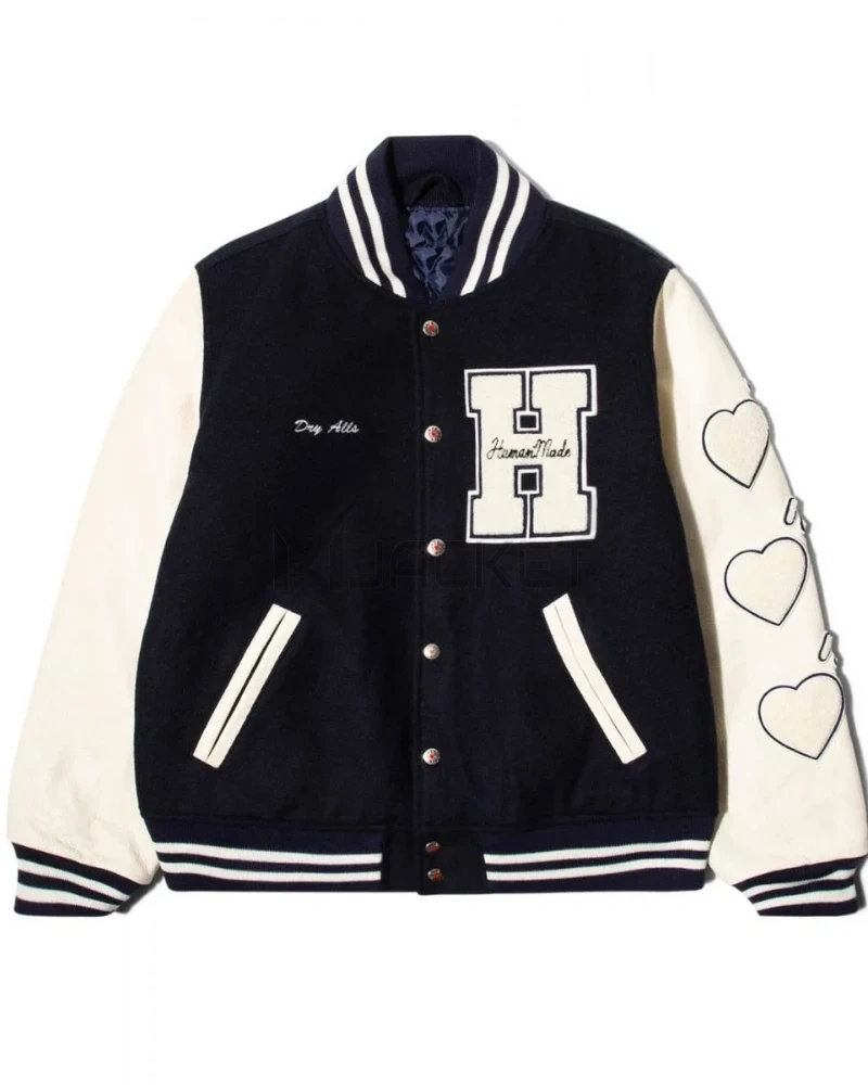 Race Human Made Letterman Black and White Jacket - image 9