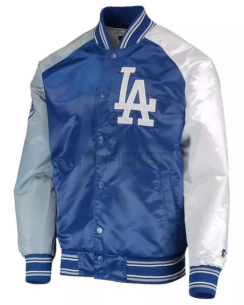 Reliever LA Dodgers Royal Blue, Gray and White Satin Jacket - image 1