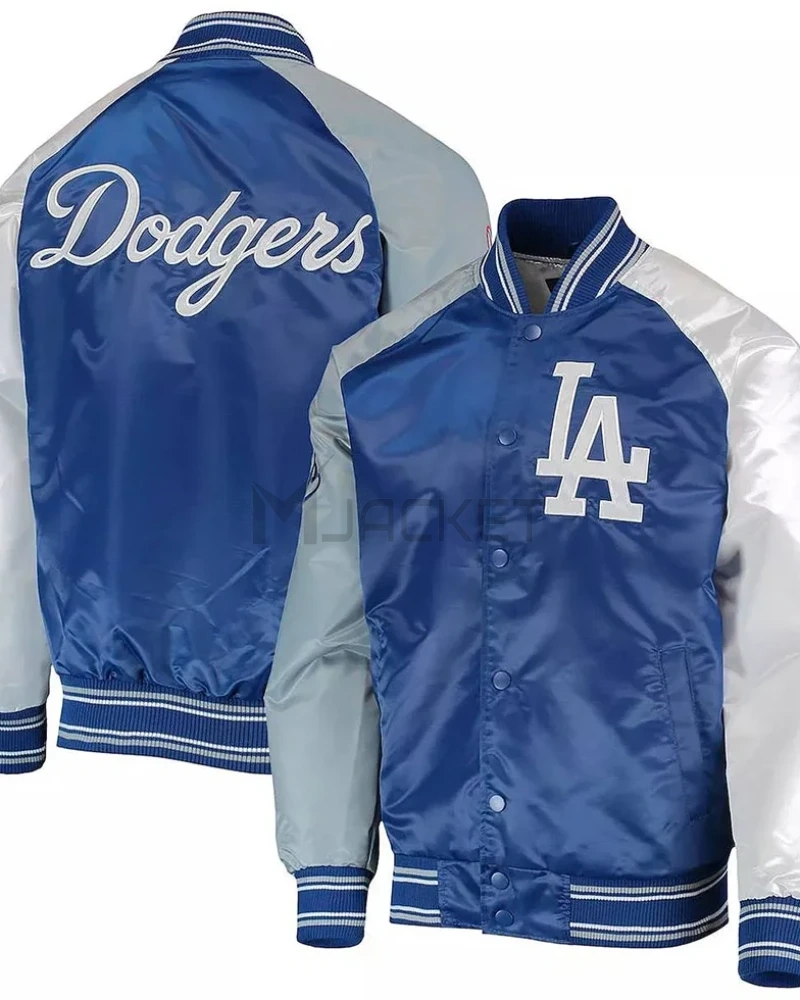 Reliever LA Dodgers Royal Blue, Gray and White Satin Jacket - image 3