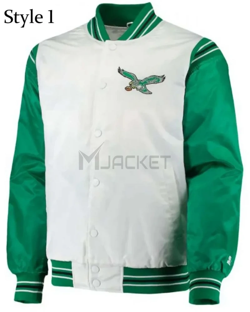 Renegade Philadelphia Eagles Starter Satin Green and White Jacket - image 1