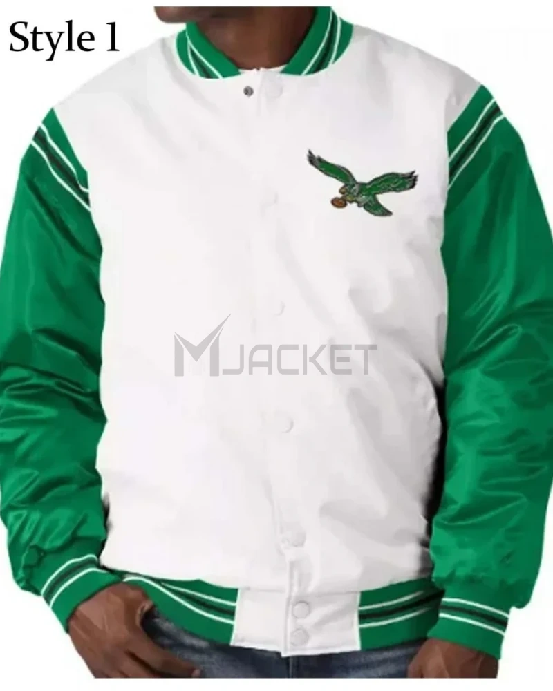 Renegade Philadelphia Eagles Starter Satin Green and White Jacket - image 10