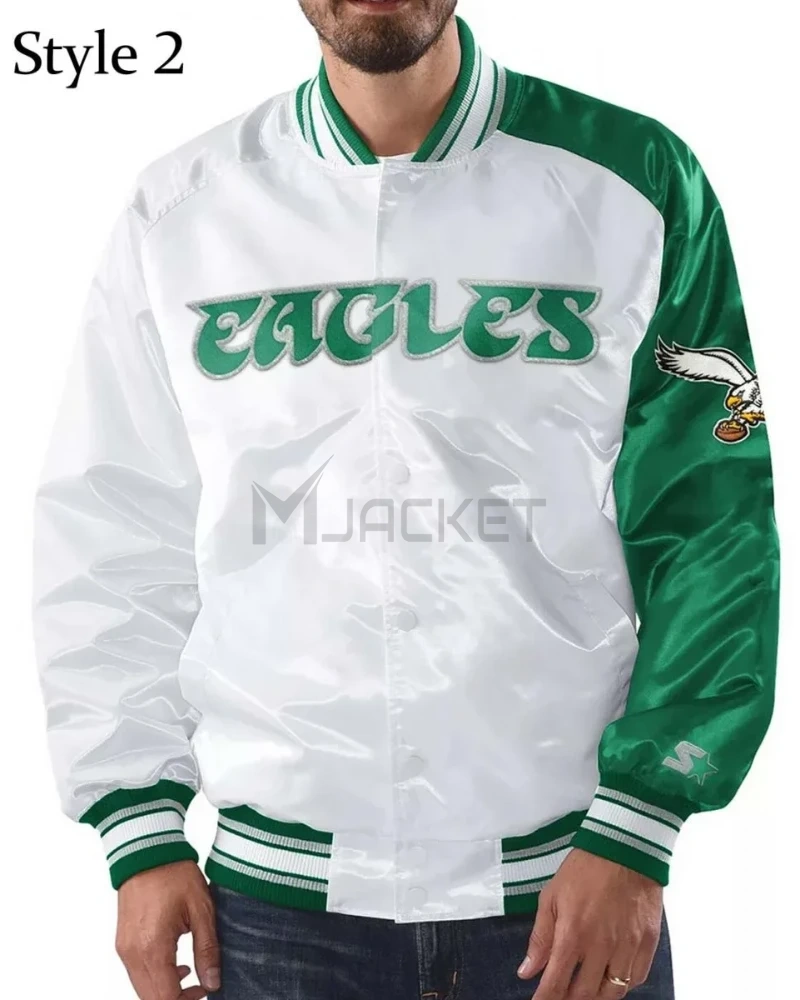 Renegade Philadelphia Eagles Starter Satin Green and White Jacket - image 11