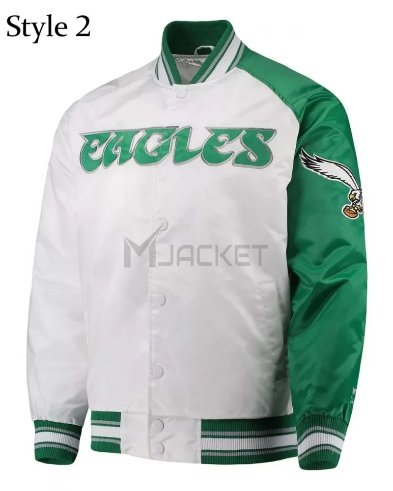 Renegade Philadelphia Eagles Starter Satin Green and White Jacket - image 2