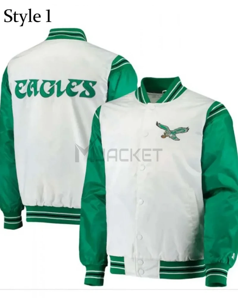 Renegade Philadelphia Eagles Starter Satin Green and White Jacket - image 7