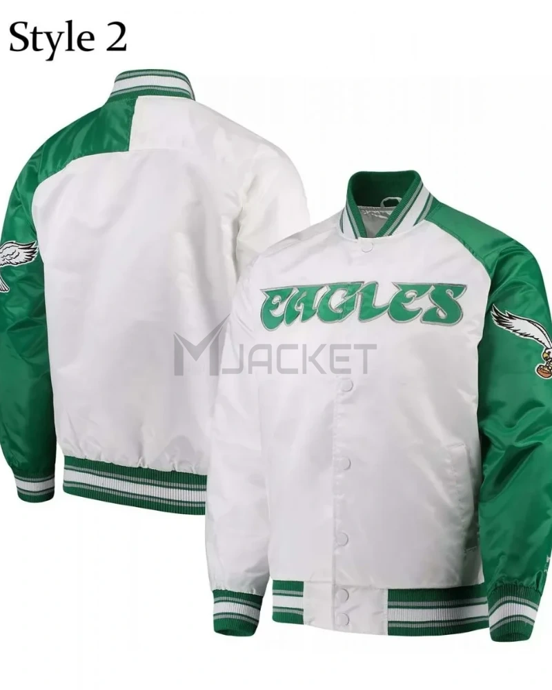 Renegade Philadelphia Eagles Starter Satin Green and White Jacket - image 8