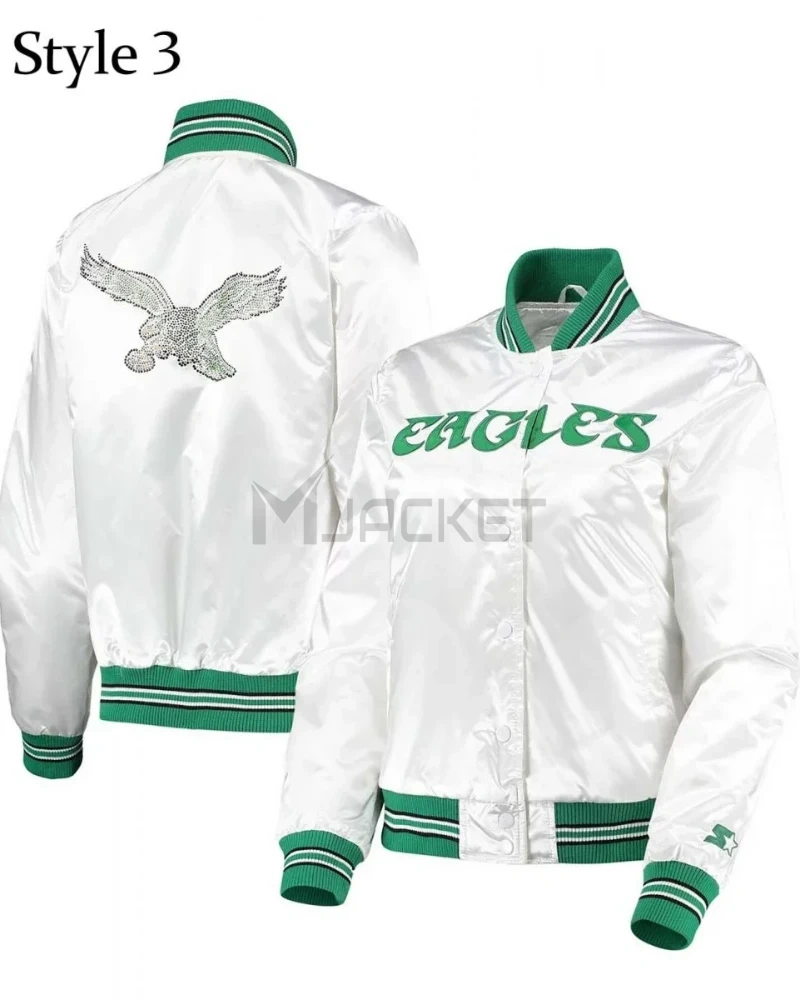 Renegade Philadelphia Eagles Starter Satin Green and White Jacket - image 9