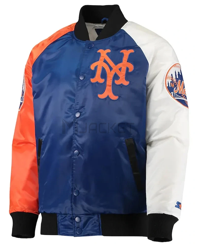 Royal/Orange NY Mets Raglan Full-Snap Satin Jacket - image 1