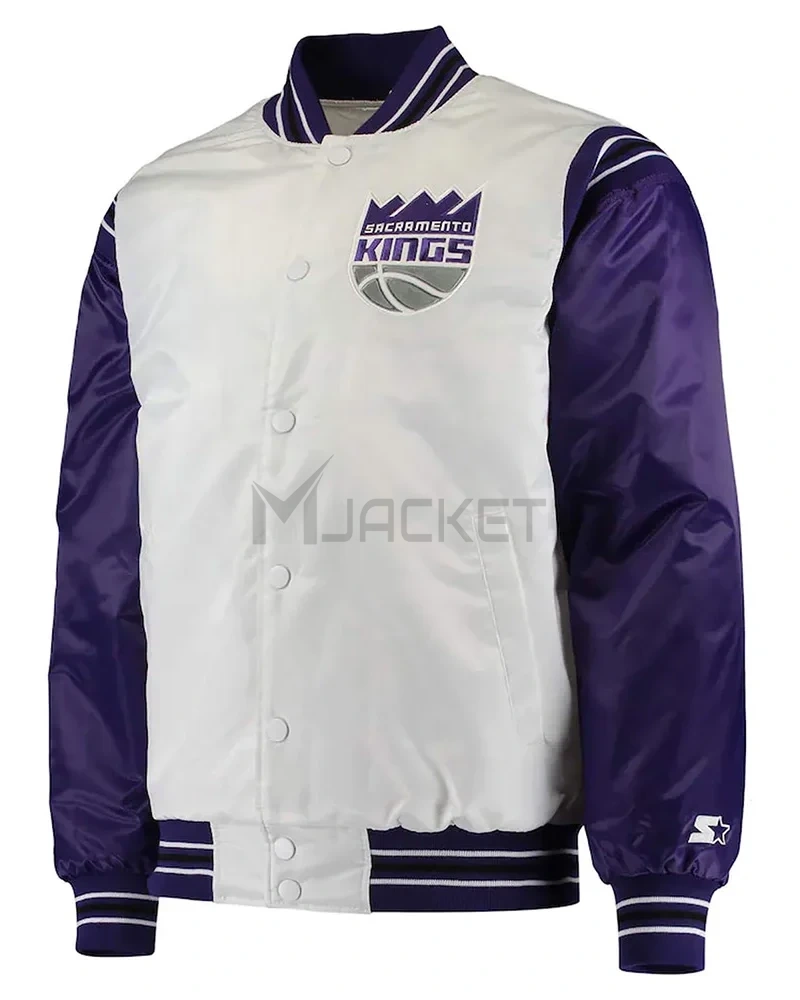 Sacramento Kings Renegade Purple and White Varsity Satin Jacket - image 1