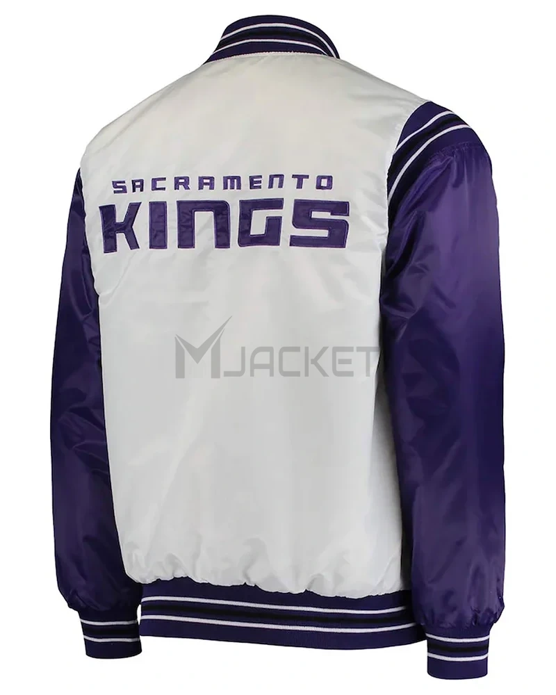 Sacramento Kings Renegade Purple and White Varsity Satin Jacket - image 2