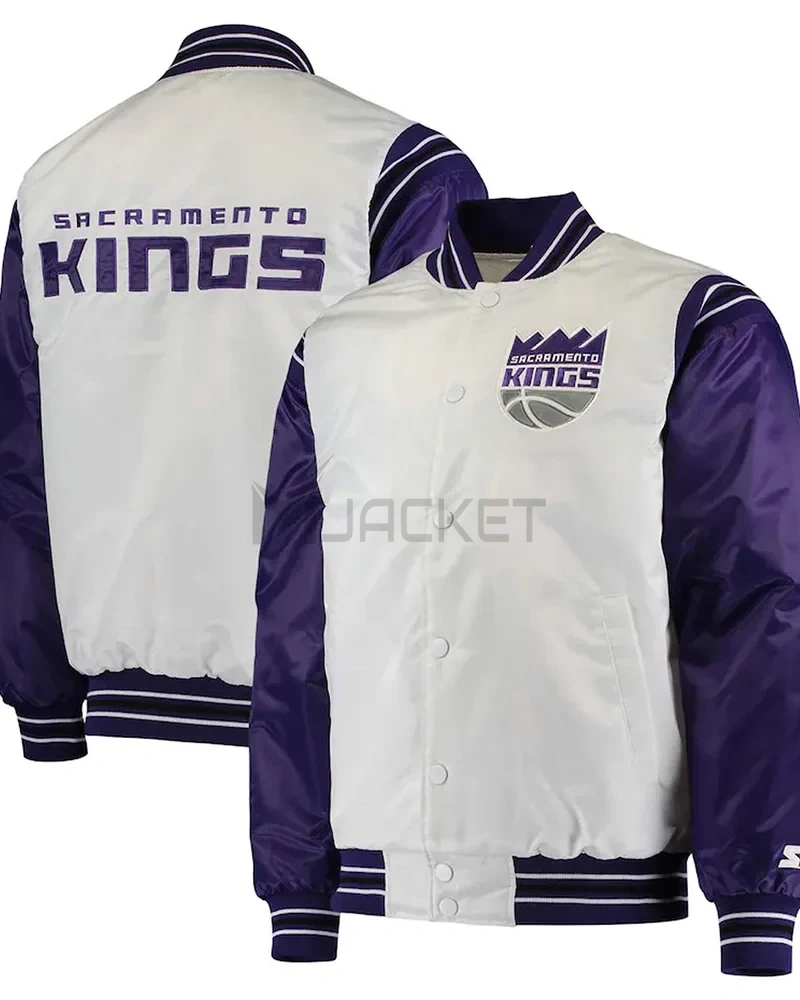 Sacramento Kings Renegade Purple and White Varsity Satin Jacket - image 3