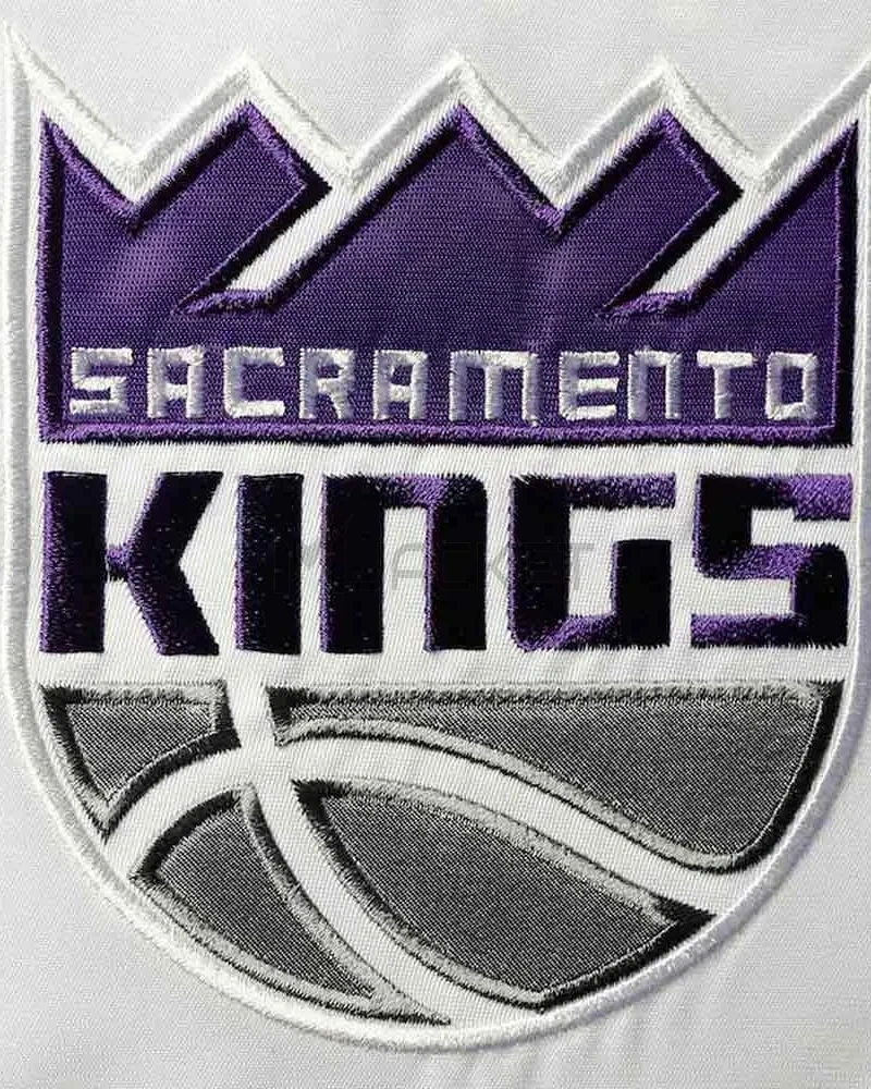 Sacramento Kings Renegade Purple and White Varsity Satin Jacket - image 4