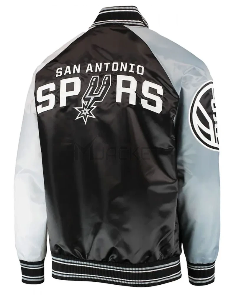 San Antonio Spurs Reliever Raglan Varsity Satin Black and Grey Jacket - image 2